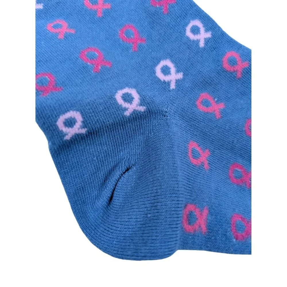 Dead Soxy Blue Socks Pink Ribbons Unisex One Size Fits Most Breast Cancer Cotton